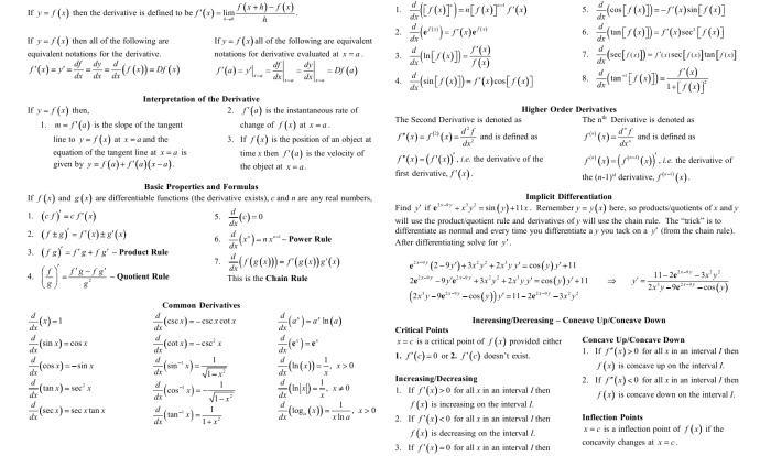 Calc 3 exam 1 cheat sheet