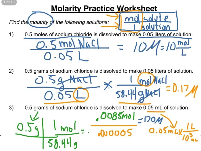 Molarity and dilutions worksheet answer key