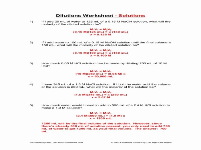 Molarity and dilutions worksheet answer key