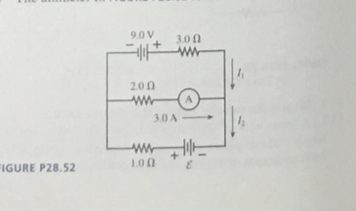 Ammeter reads shown emf