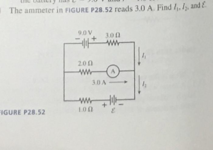 Ammeter reads shown emf