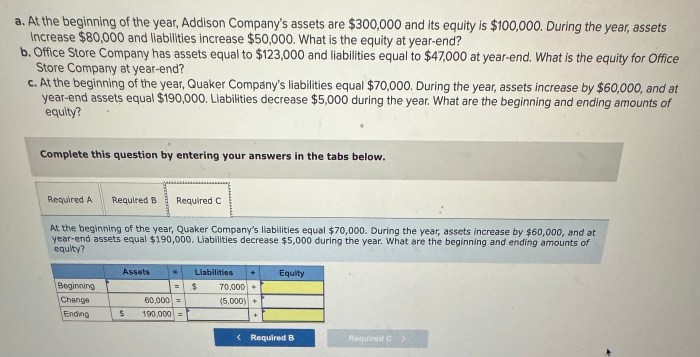 At the beginning of the year addison company's assets are