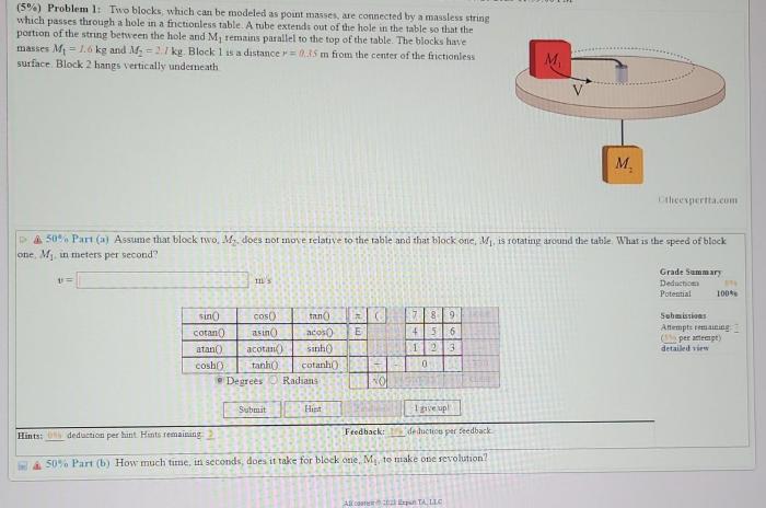 Two blocks which can be modeled as point masses